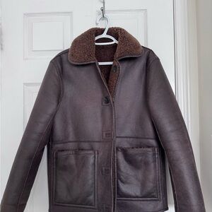 Zara Brown Shearling/Faux Leather Jacket